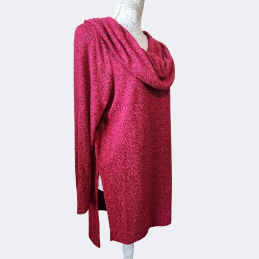 Chicos Zenergy Soft Cowl Neck Red/Black Long Sleeve Sweater Sz 3 (16/18)